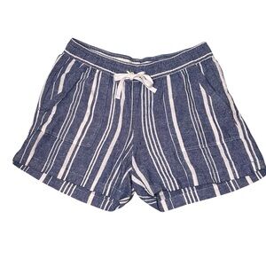 Nautica Blue-white Striped High Waist‎ Shorts Linen Boho Pockets Sz M